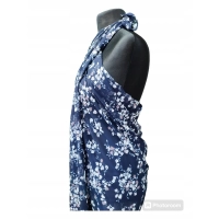 Duża chusta plażowa - eleganckie PAREO XXL szyfon białe kwiatuszki